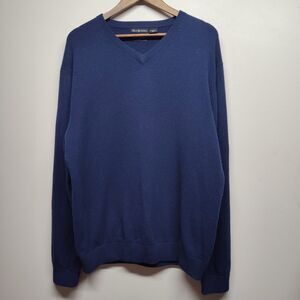 W.H. Belk Cashmere Sweater Men Size XL Blue V-Neck Winter Preppy Casual